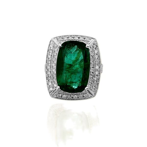 GIA Certified Vibrant 7.25 Carat Emerald & Diamond Ring