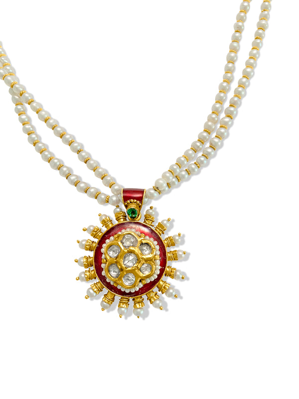 22k Gold Natural Basra Pearl Diamond Emerald Necklace. - Prince The Jeweler 22k-gold-natural-basra-pearl-diamond-emerald-necklace, Necklaces & Pendants, wk_end_auction
