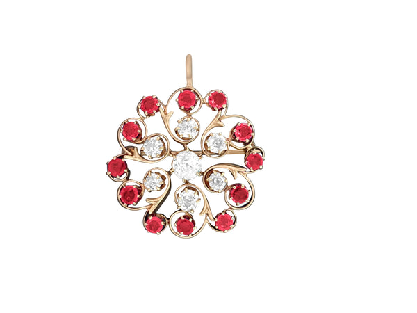 Antique European; 3.70 Ct Diamond and Ruby Pin/Pendant (GIA) - Prince The Jeweler antique-european-3-70-ct-diamond-and-ruby-pin-gia, Necklaces & Pendants