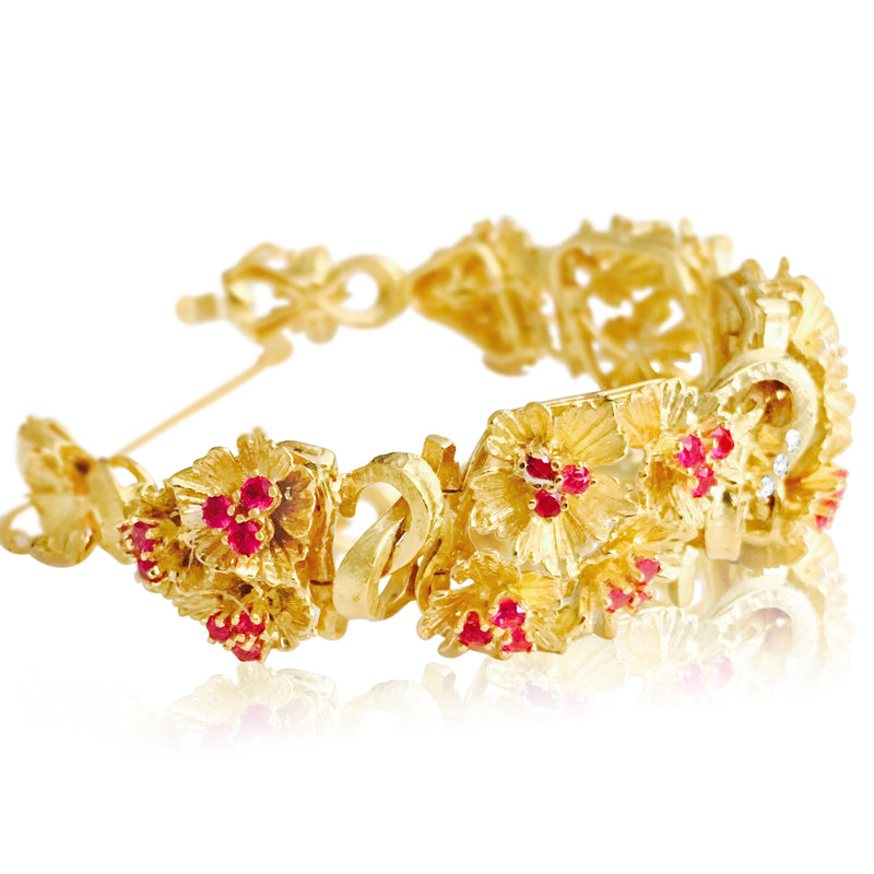 Maria Ruby Flower Bracelet – La Fleur Rouge Collection of Rubies & Gold 18K Yellow Gold / 7